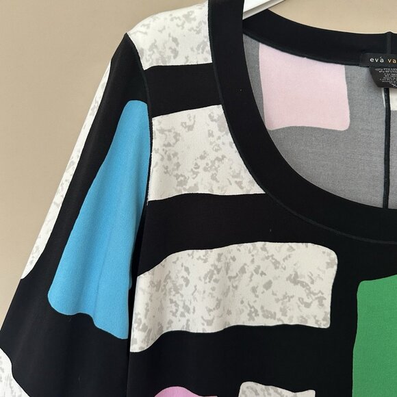 Eva Varro Stretchy Tunic Top Women XL 3/4 Sleeve Boat Neck Artsy Colorful Modest - Picture 3 of 5